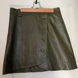 Ganni Green Buttoned Leather Skirt; Size 40